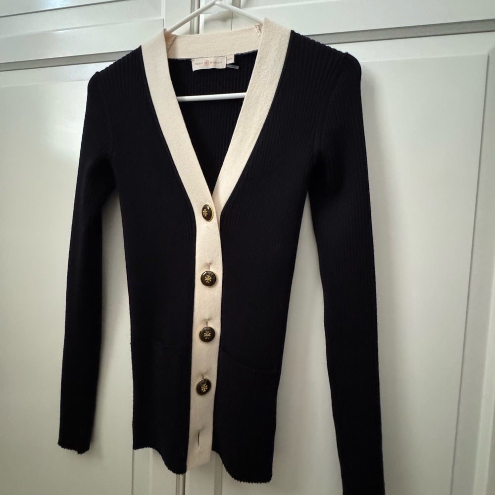 Women's Black and Cream Cardigan Sweater